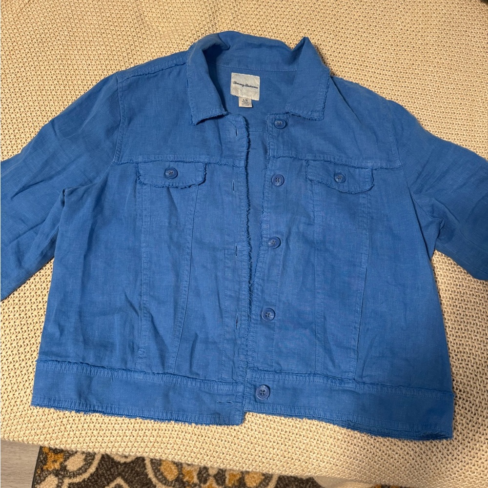 Tommy Bahama Two Palms Raw-edge Linen Jacket Blue Large Resort